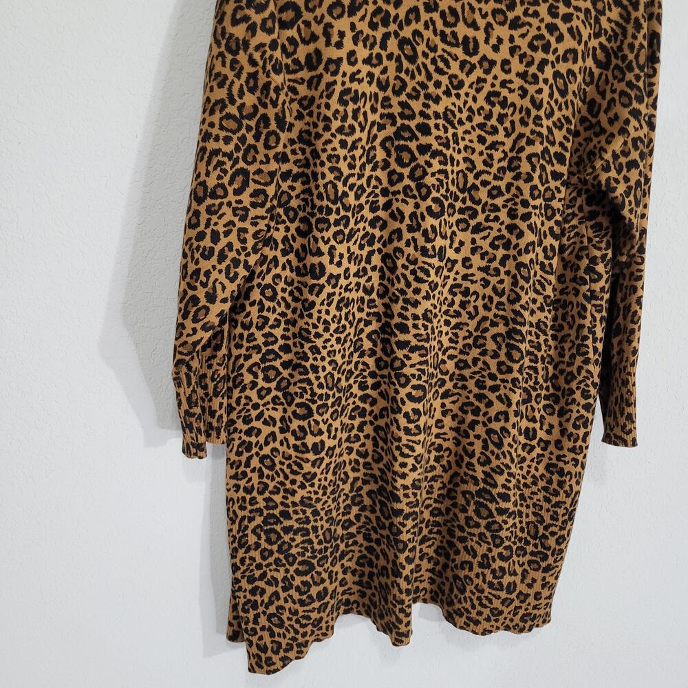 Terra & Sky Leopard Print Long Cardigan Women's Size 0X 14W Open Front Casual - Picture 9 of 9